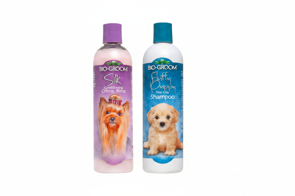 Two bottles of Bio-Groom pet care products on a white background