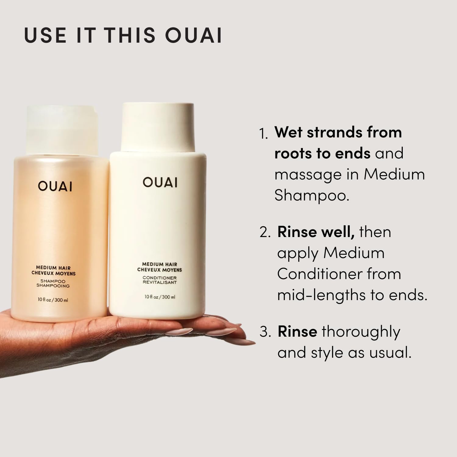 OUAI Medium Hair Shampoo and Conditioner Set (10 Fl Oz)