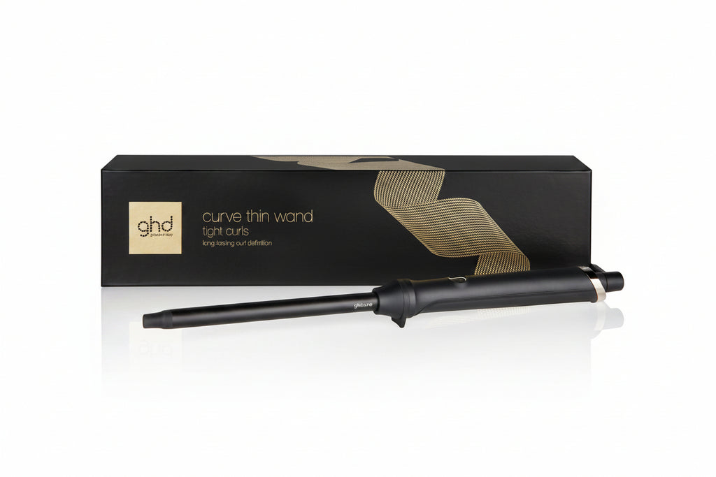 ghd curve thin wand with packaging on a white background