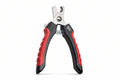 Pet nail clippers with red and black handles on a white background
