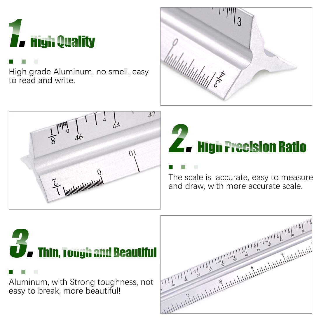 Keadic 12 Pieces Plastic Drawing Template Ruler Kit with Aluminum Architect Scale