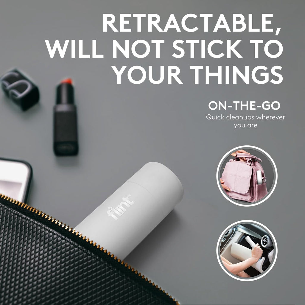 White Retractable Mini Lint Roller with 30 Extra Sticky Sheets