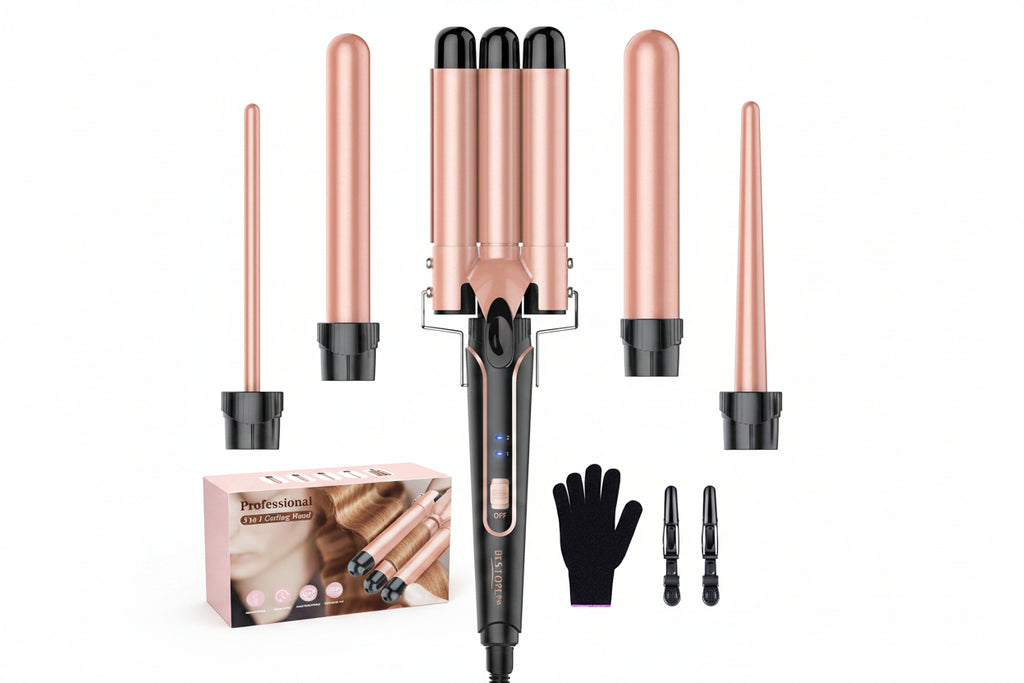 5 in 1 Curling Wand Set with 3 Barrel Hair Crimper