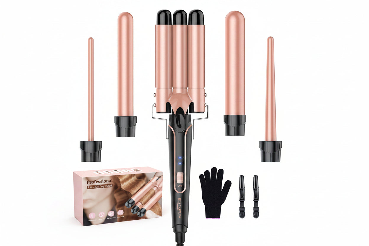 5 in 1 Curling Wand Set with 3 Barrel Hair Crimper