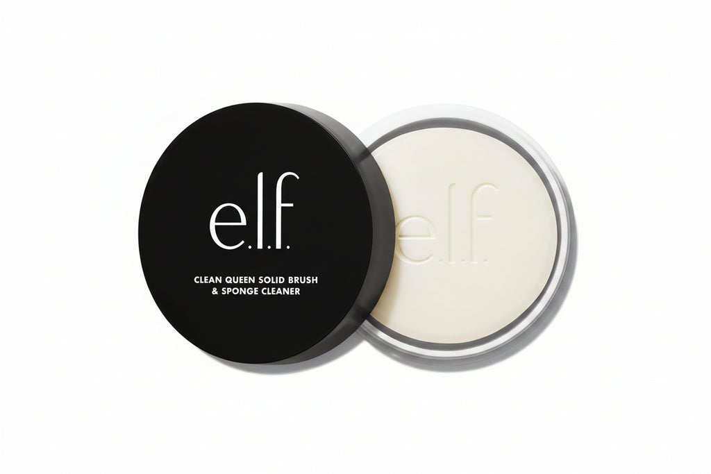 e.l.f. Clean Queen Solid Brush & Sponge Cleaner with black lid on a white background