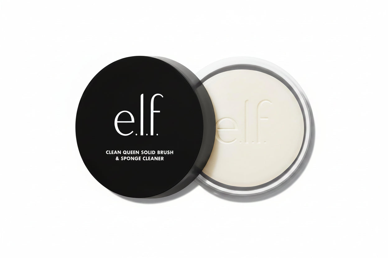 e.l.f. Clean Queen Solid Brush & Sponge Cleaner with black lid on a white background