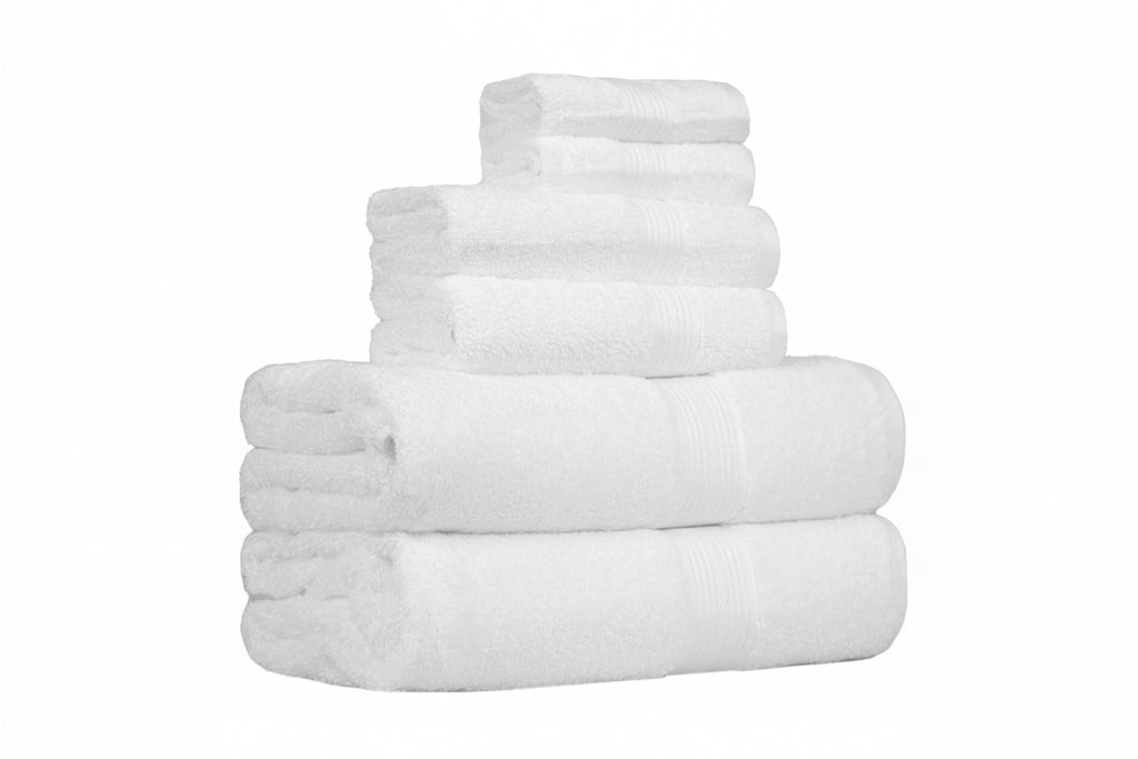 Stack of white towels on a white background