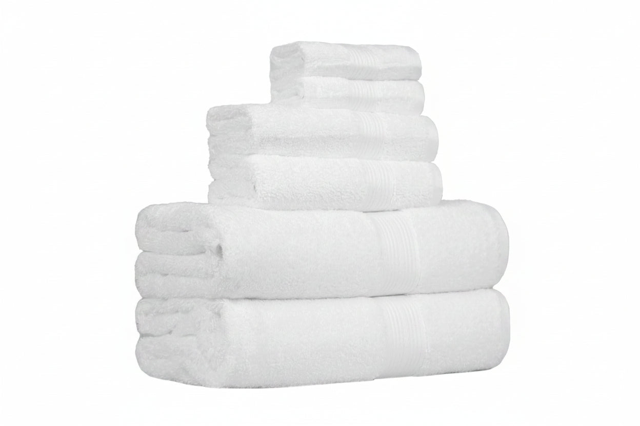 Stack of white towels on a white background