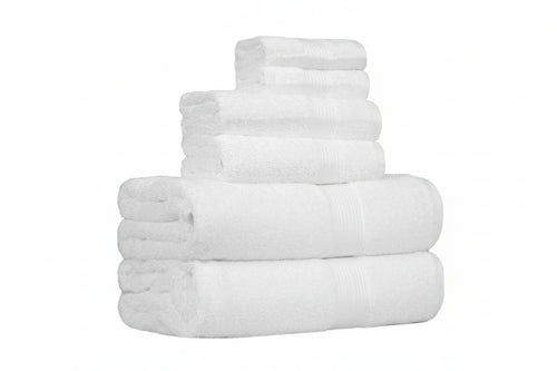 Stack of white towels on a white background