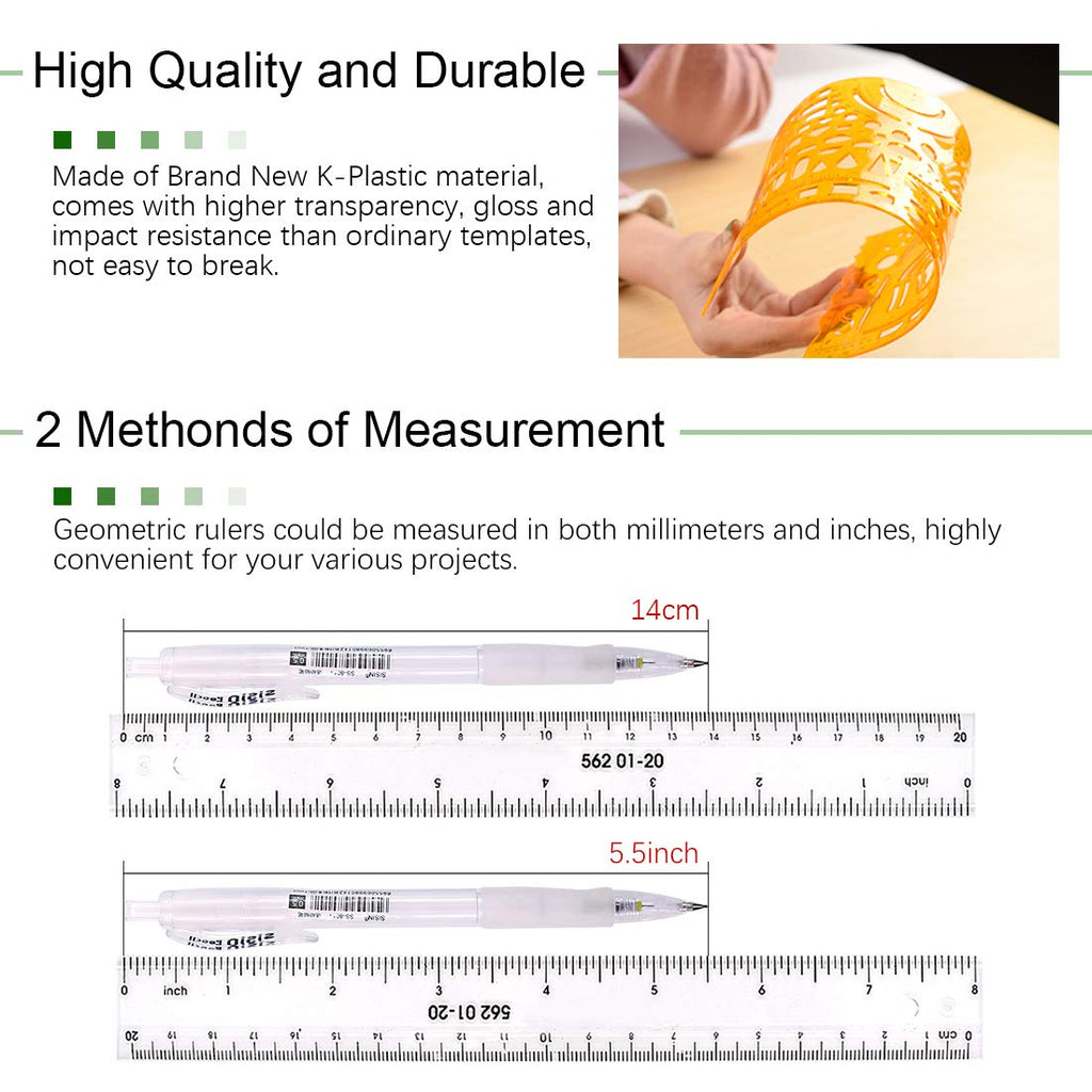 Keadic 12 Pieces Plastic Drawing Template Ruler Kit with Aluminum Architect Scale