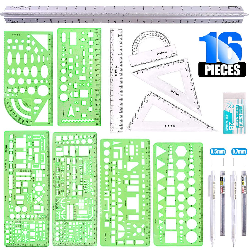 Glarks 16 Pieces Measuring Templates & Rulers