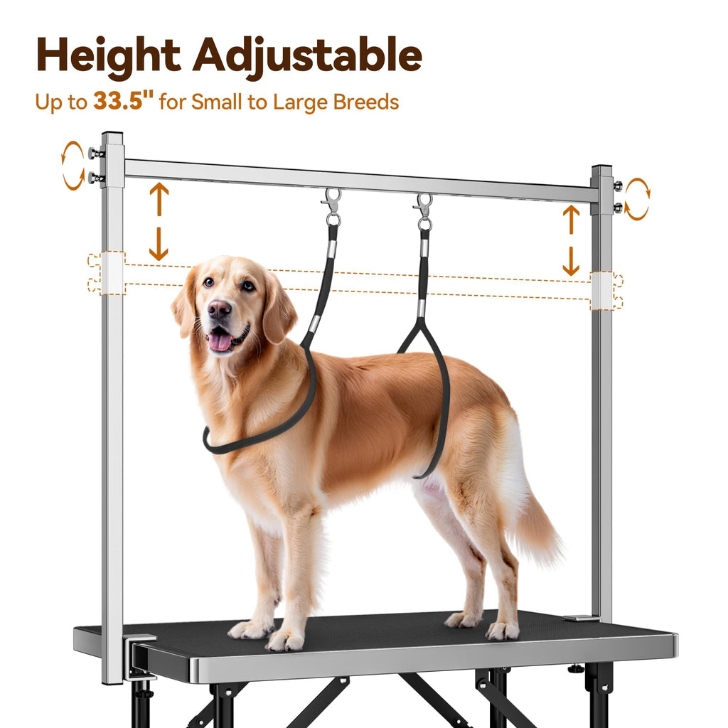 Dog Grooming Table with Arm, Hammock & Nooses, 30" H Foldable