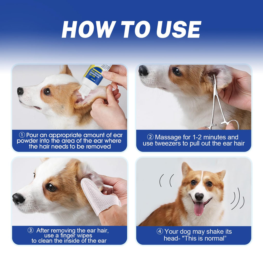 Dog Ear Hair Removal Kit with Ear Powder & Forceps
