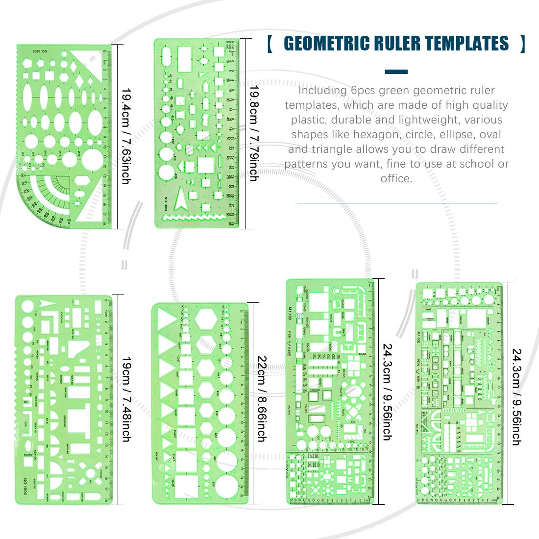 Glarks 16 Pieces Measuring Templates & Rulers