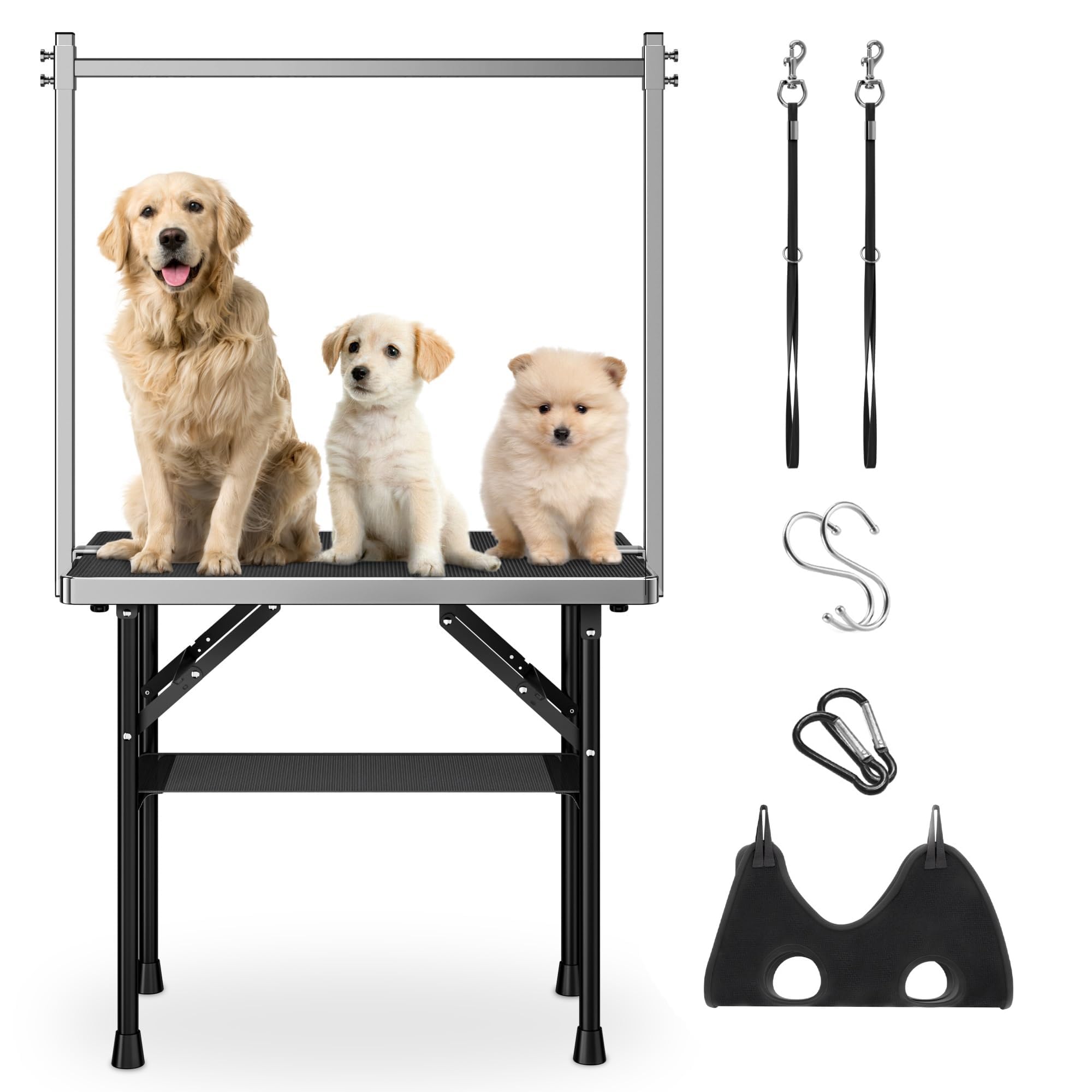 Dog Grooming Table with Arm, Hammock & Nooses, 30" H Foldable