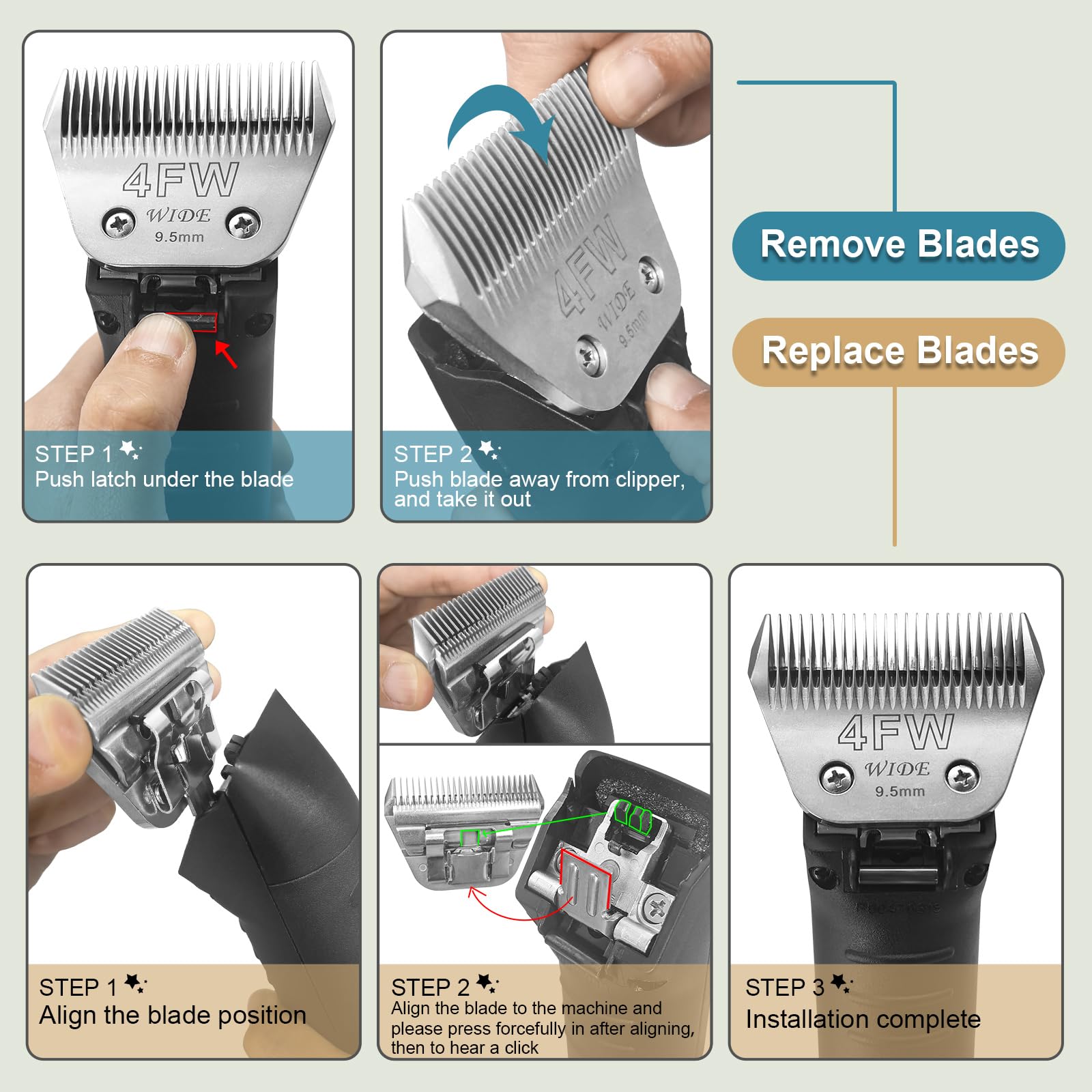 YAZIYIR Wide Pet Dog Grooming Detachable Blades Kit