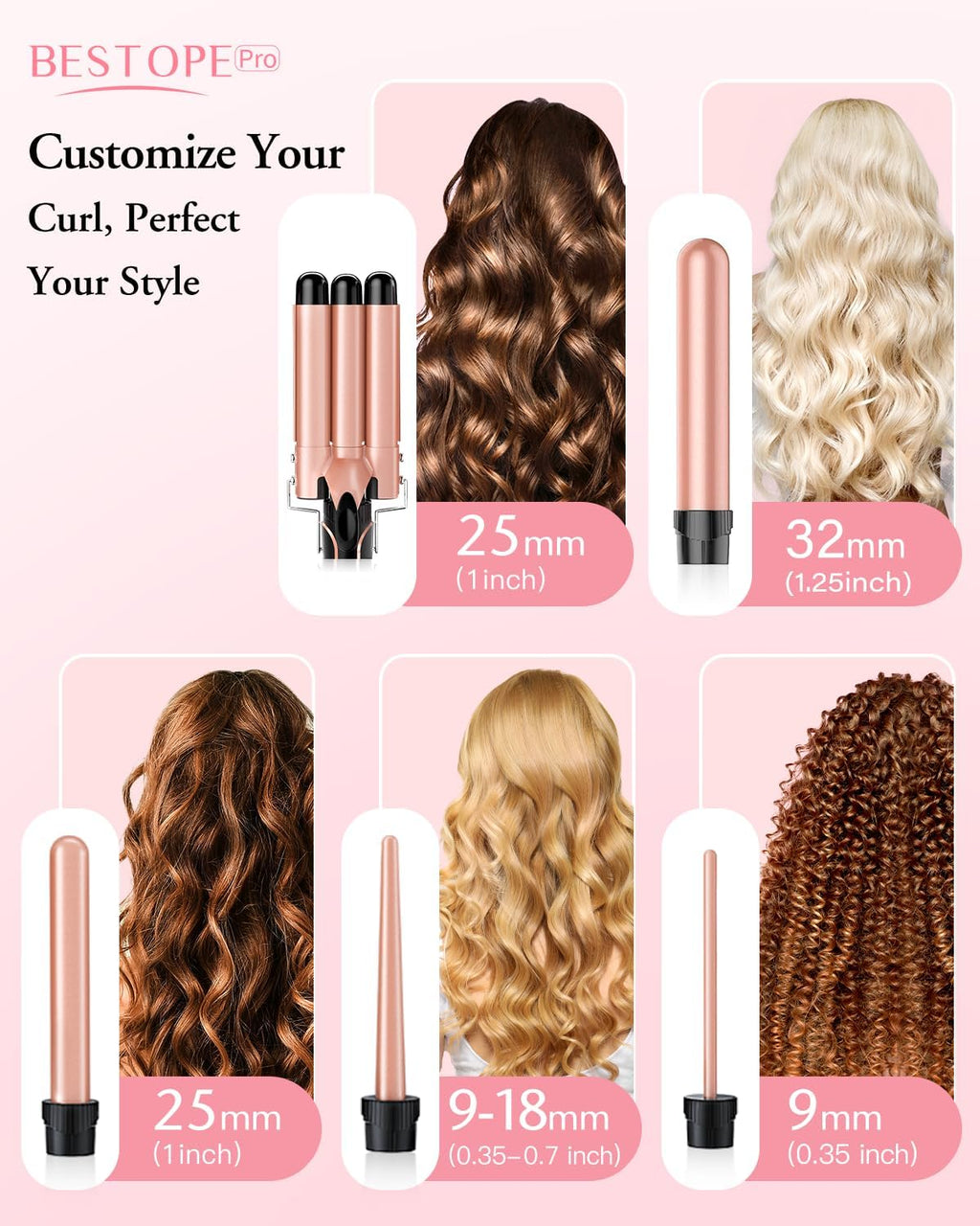 5 in 1 Curling Wand Set with 3 Barrel Hair Crimper