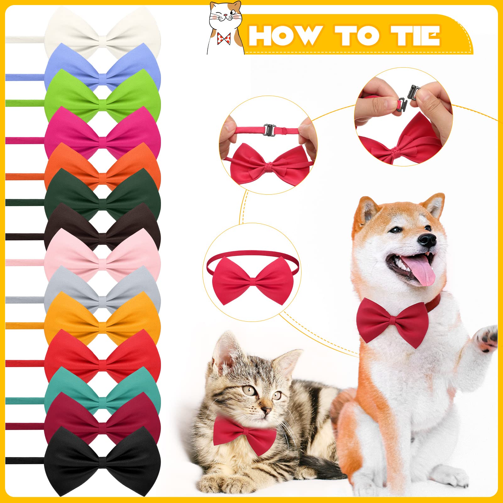 120 Pcs Dog Bow Ties with Adjustable Collar