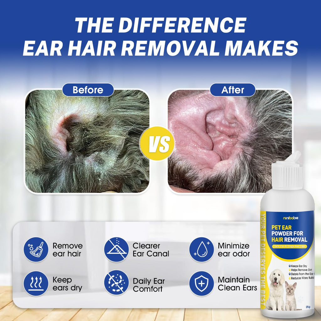 Dog Ear Hair Removal Kit with Ear Powder & Forceps