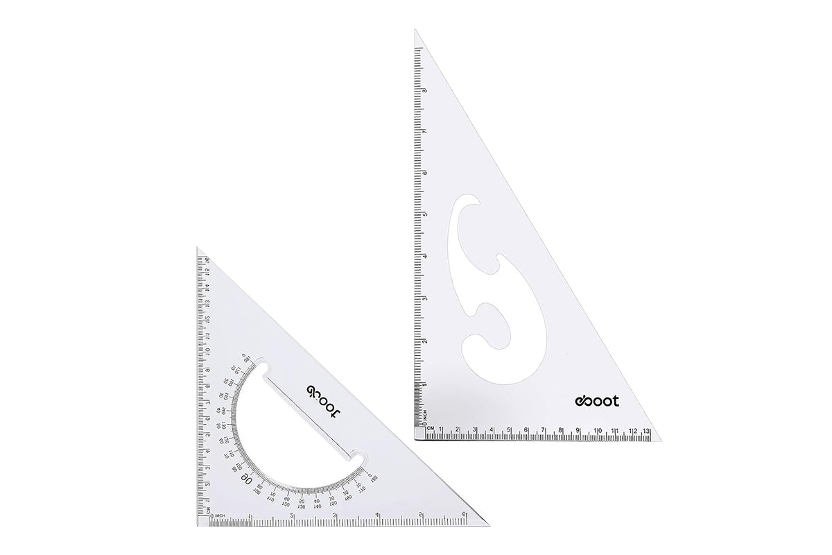 2 Pack Large Transparent Triangle Ruler Set (30/60 & 45/90 Degrees)