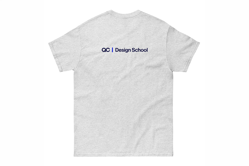 Gray t-shirt back with a logo on the back against a white background