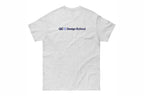 Gray t-shirt back with a logo on the back against a white background