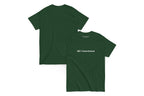 Green t-shirt with 'QC Event School' text on a white background