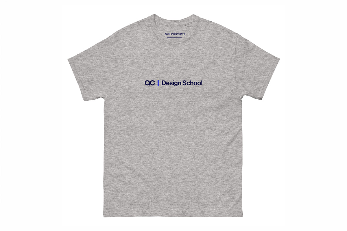 Gray t-shirt with 'OC Design School' logo on a white background
