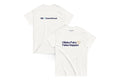 Back and front of white t-shirt. Back reads "QC Event School". Front reads "I Make Fairy Tales Happen"