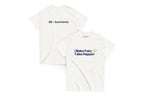 Back and front of white t-shirt. Back reads "QC Event School". Front reads "I Make Fairy Tales Happen"