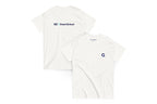 Back and front of a white t-shirt. Back reads "QC Event School" and front features Q logo.