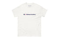 White t-shirt with 'QC Makeup Academy' text on a white background