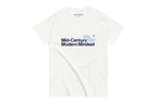 White t-shirt with 'Mid-Century Modern Mindset' text on a white background