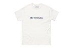 White t-shirt with 'QC Pet Studies' text on a white background