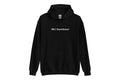 Black hoodie with 'QC Event School' text on a white background