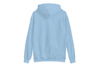 Light blue hoodie back on a white background