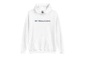 White hoodie with 'QC Makeup Academy' text on a white background