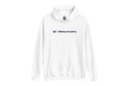 White hoodie with 'QC Makeup Academy' text on a white background