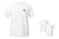 White t-shirt with a QC logo on a white background