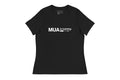 Black t-shirt with 'MUA in training' text on a white background