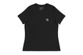Front of black t-shirt with a white Q on chest.