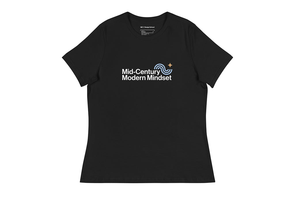 Black t-shirt that reads "Mid-Century Modern Mindset"