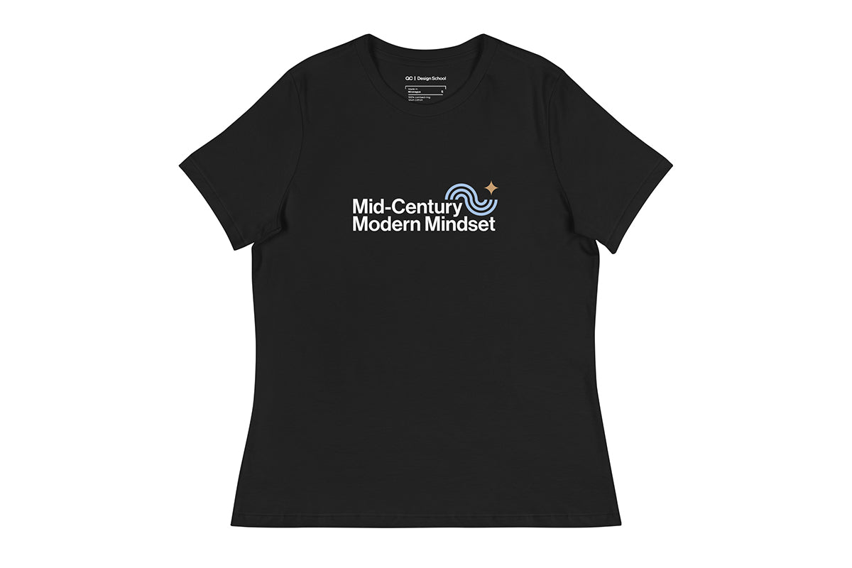 Black t-shirt that reads "Mid-Century Modern Mindset"