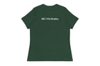 Green t-shirt back with 'QC Pet Studies' text on the back against a white background