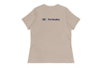 Beige t-shirt with 'QC Pet Studies' logo on the back against a white background