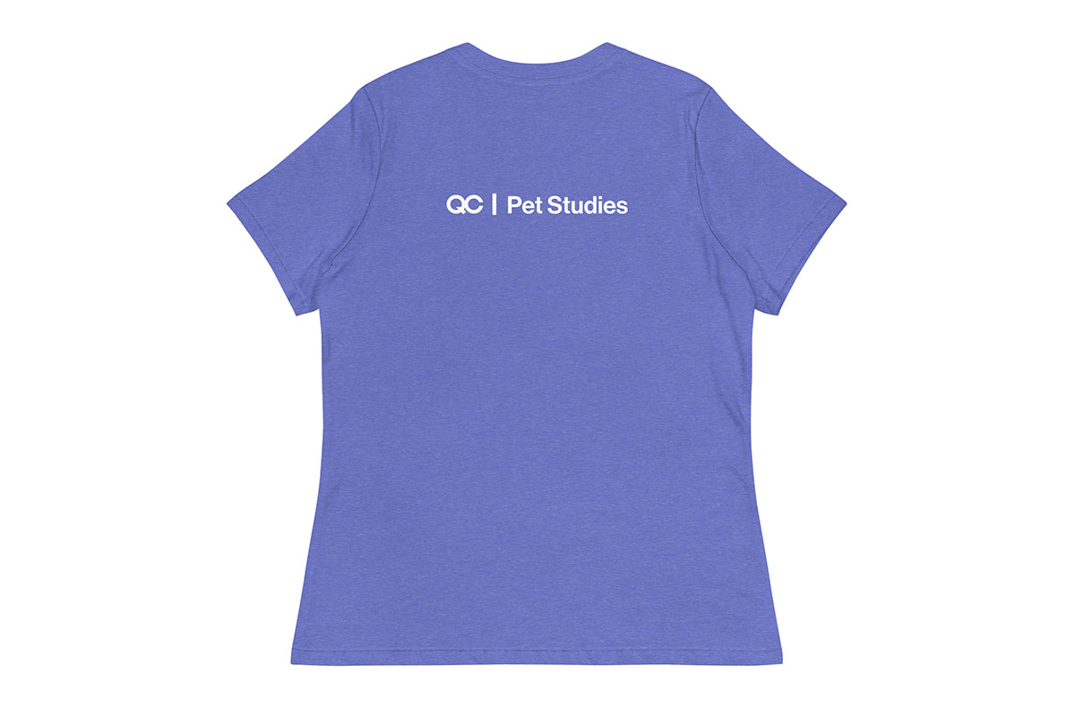 Royal Blue t-shirt back with 'QC Pet Studies' text on the back against a white background