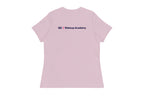 Back of purple t-shirt with 'QC Makeup Academy' text on a white background