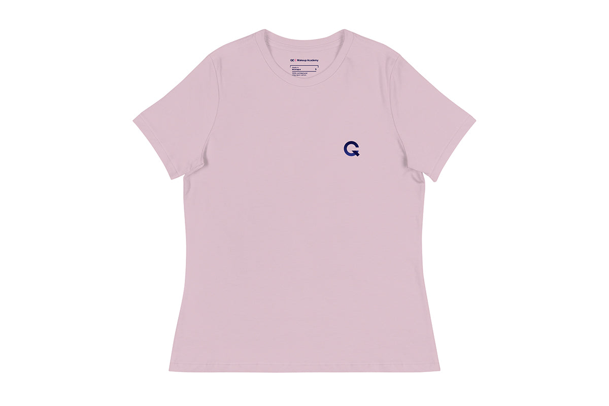 Purple t-shirt with a Q logo on a white background