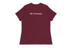 Maroon t-shirt back with 'QC Pet Studies' text on the back against a white background