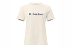 Beige t-shirt with QC Design School logo on a white background
